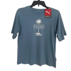 Puma Essential Palm Resort Graphic Crew Neck Short Sleeve T-Shirt Womens Blue XS